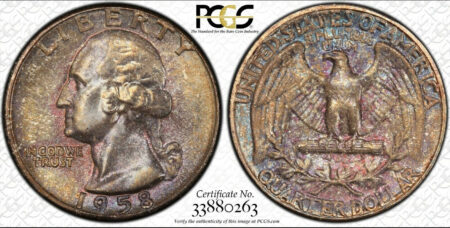 1958 Washington Quarter PCGS MS-66 Trueview Toned